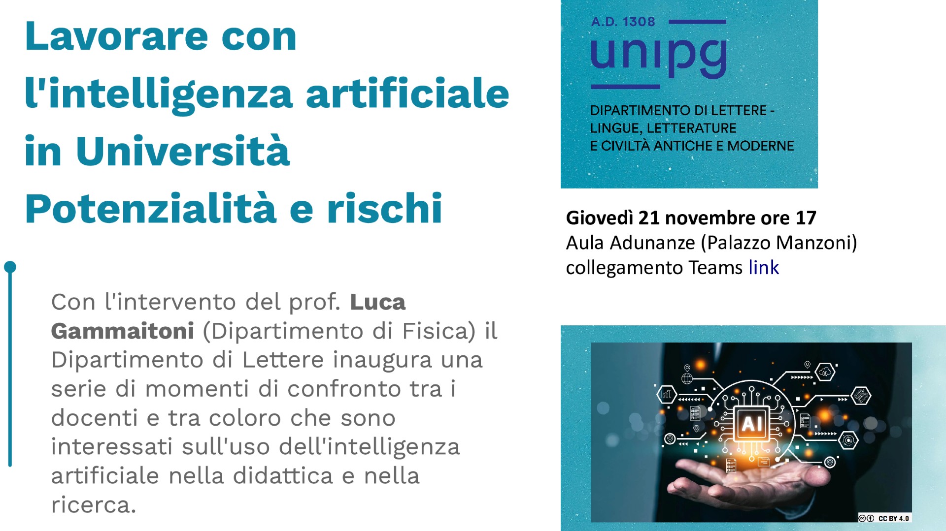 Lavorare con l'intelligenza artificiale in Università - giovedì 21 novembre 2024 ore 17